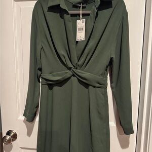 Mango Forest Green Long Sleeve Dress